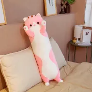 Plyšový polštář dlouhá kočka růžová, XXL Délka 110 cm