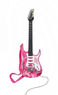 Dětská rocková elektrická kytara na baterie + zesilovač a mikrofon - Růžová
