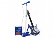 Dětská rocková elektrická kytara na baterie + zesilovač a mikrofon - Modrá