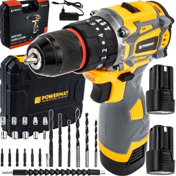 POWERMAT PM-WA-16.8V-1.5M aku vrtačka / šroubovák 16,8 V, 2× baterie 1,5 Ah, příslušenství