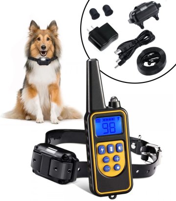 RETOO E185 elektrický výcvikový obojek pro psa s dálkovým ovládáním - dosah 800m, žlutý, 70cm, IP67