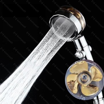 Úsporná sprchová hlavice rotující dvojspirálová, zlatá vrtule