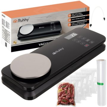 Ruhhy 24756 Vakuová svářečka potravin s váhou 120 W, dvojitá pumpa 80 kPa, řezačka fólie + Sáčky