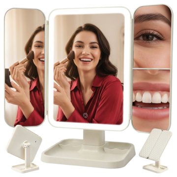 Kosmetické zrcátko LED, 3x zvětšení, 600 mAh, krémově bílá LED Soulima 26952