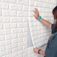 3D Samolepicí panel - cihlová tapeta - 1x kus 77 cm x 70 cm (0,54 m2) bílá cihla