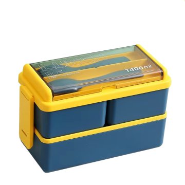 Dvoupatrový lunchbox 1400ml nádoba na jídlo s příborem - modrá